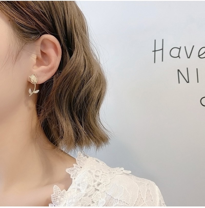 Khuyên tai mạ bạc kiểu hoa hồng đính đá thời trang sang trọng dành cho nữ