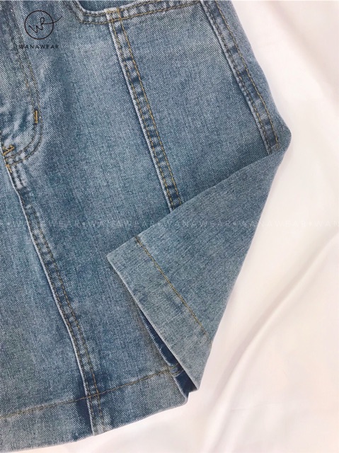 Chân váy jean chữ A ngắn lưng cao WANAWEAR cạp cúc điều chỉnh xinh xắn chất bò mềm đẹp | BigBuy360 - bigbuy360.vn
