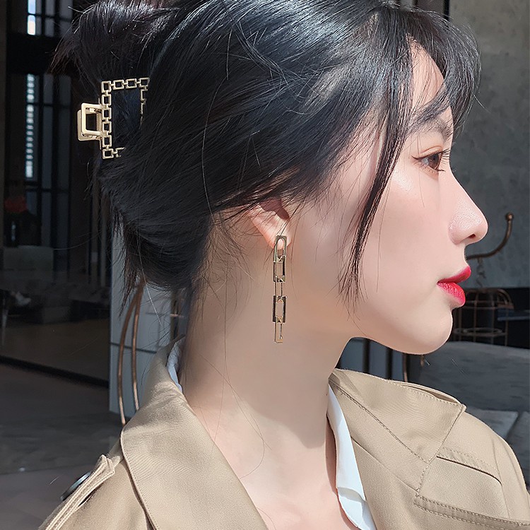 Bông Tai Bạc 925 Hình Vuông Phối Tua Rua Phong Cách Vintage / Khuyên tai