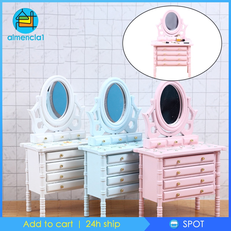 [ALMENCLA1] Dollhouse Miniature Furniture 1/12 Scale Kids Dressing Table Bedroom Decor