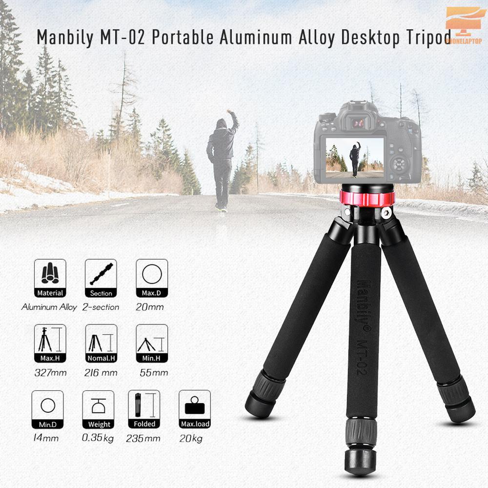 Giá Đỡ Ba Chân Để Bàn Bằng Hợp Kim Nhôm Manbily Mt-02 2 Phần 1 / 4 & 3 / 8 Inch Cho Máy Ảnh Canon Nikon Sony Dslr Ildc Dv Max. 20kg