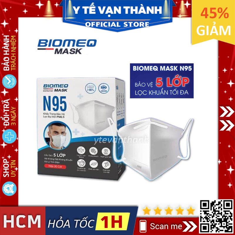 ✅ Khẩu Trang 3D N95- Biomeq MASK 5 Lớp (Hộp 30 Cái), Lọc Bụi PM2.5 Siêu Mịn 95% - VT0847