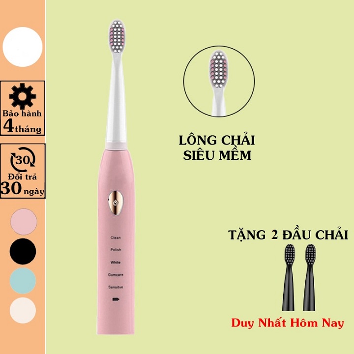 Bàn chải điện đánh răng tự động 5 chế độ rung tặng kèm 2 đầu chải giúp đánh bay các mảng bán giúp miệng sạch sẽ thơm tho