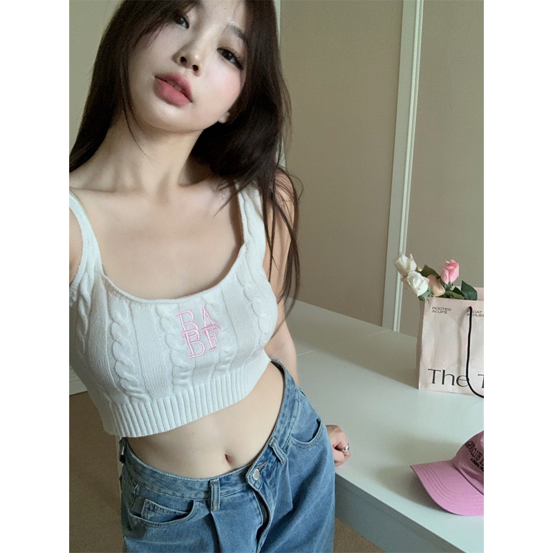 Cocory vn Áo Croptop Dệt Kim Không Tay Thiết Kế Xoắn Quyến Rũ Cho Nữ