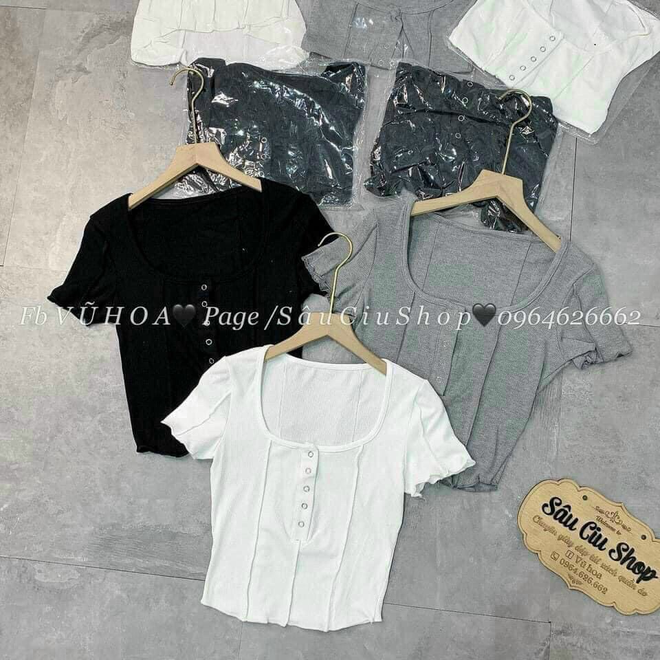Áo Croptop cổ vuông vạt bầu tây ngắn Shopmin A223