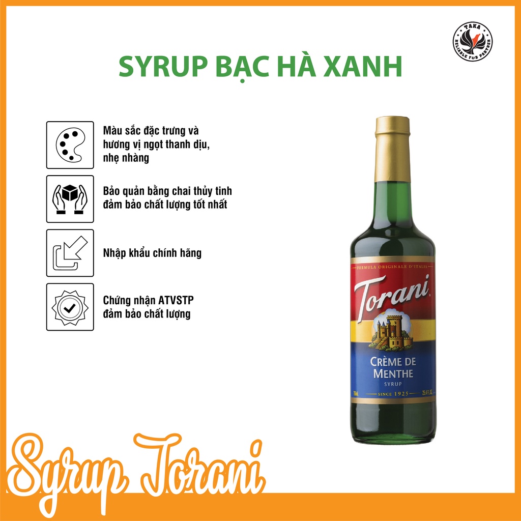 Siro Torani bạc hà xanh chai 750ML. Hàng công ty có sẵn giao hàng ngay