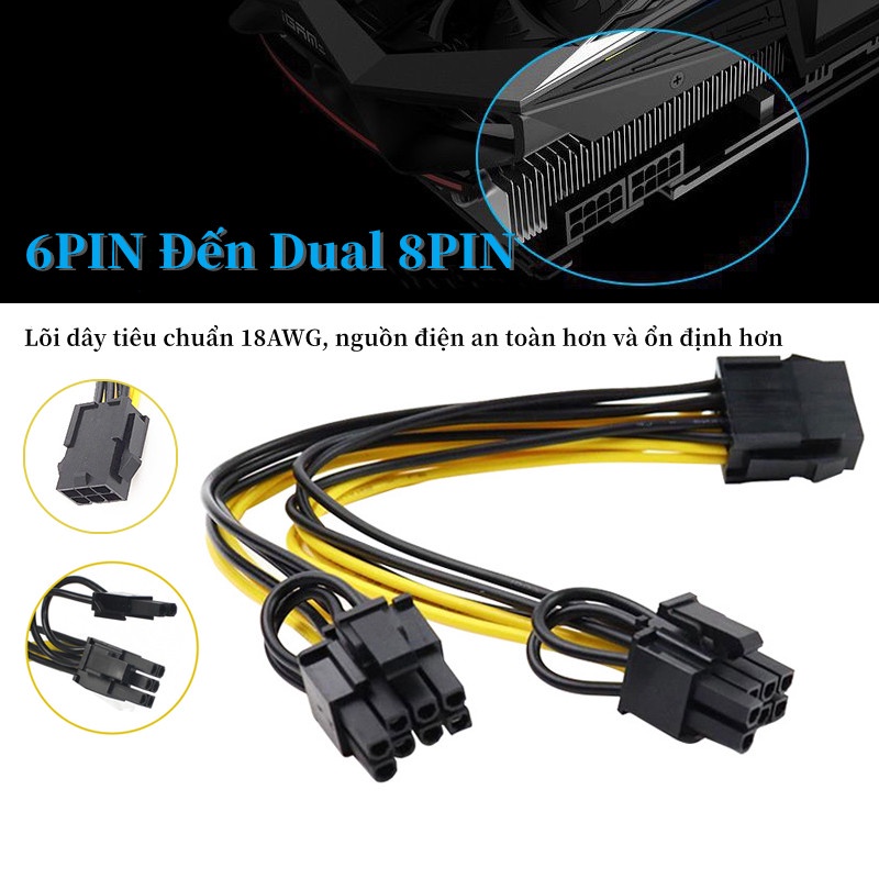 6 Pin ra 2 Đầu 8 Pin Card đồ họa Cáp Chia Nguồn Vga Pci-E 6-pin Sang 2 X 8-pin/ 2 X 8 Pin