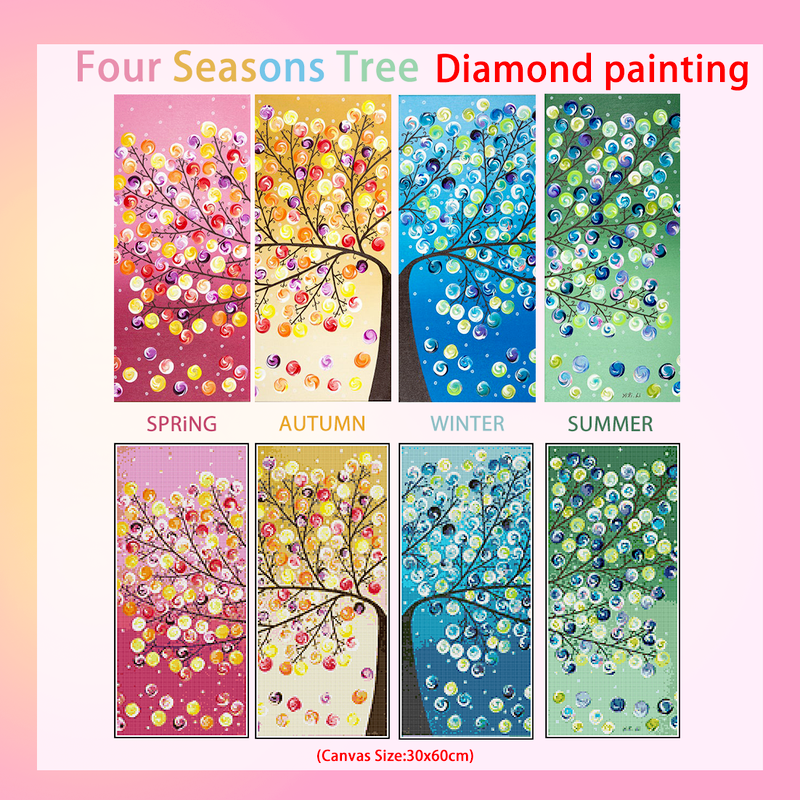 Bộ tranh đính đá 5D họa tiết cây bốn mùa độc đáo Diy dùng trang trí