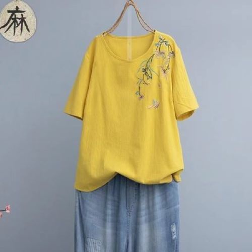 Áo đũi thêu họa tiết lá liễu - chất đũi nhật - mềm mịn (SP18)