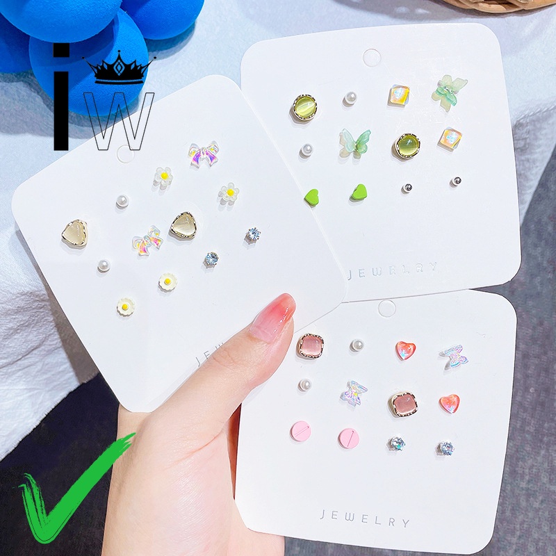Set 6 nhẫn mạ vàng bạc 925 hình hoa khảm đá sang trọng hợp thời trang cho nữ