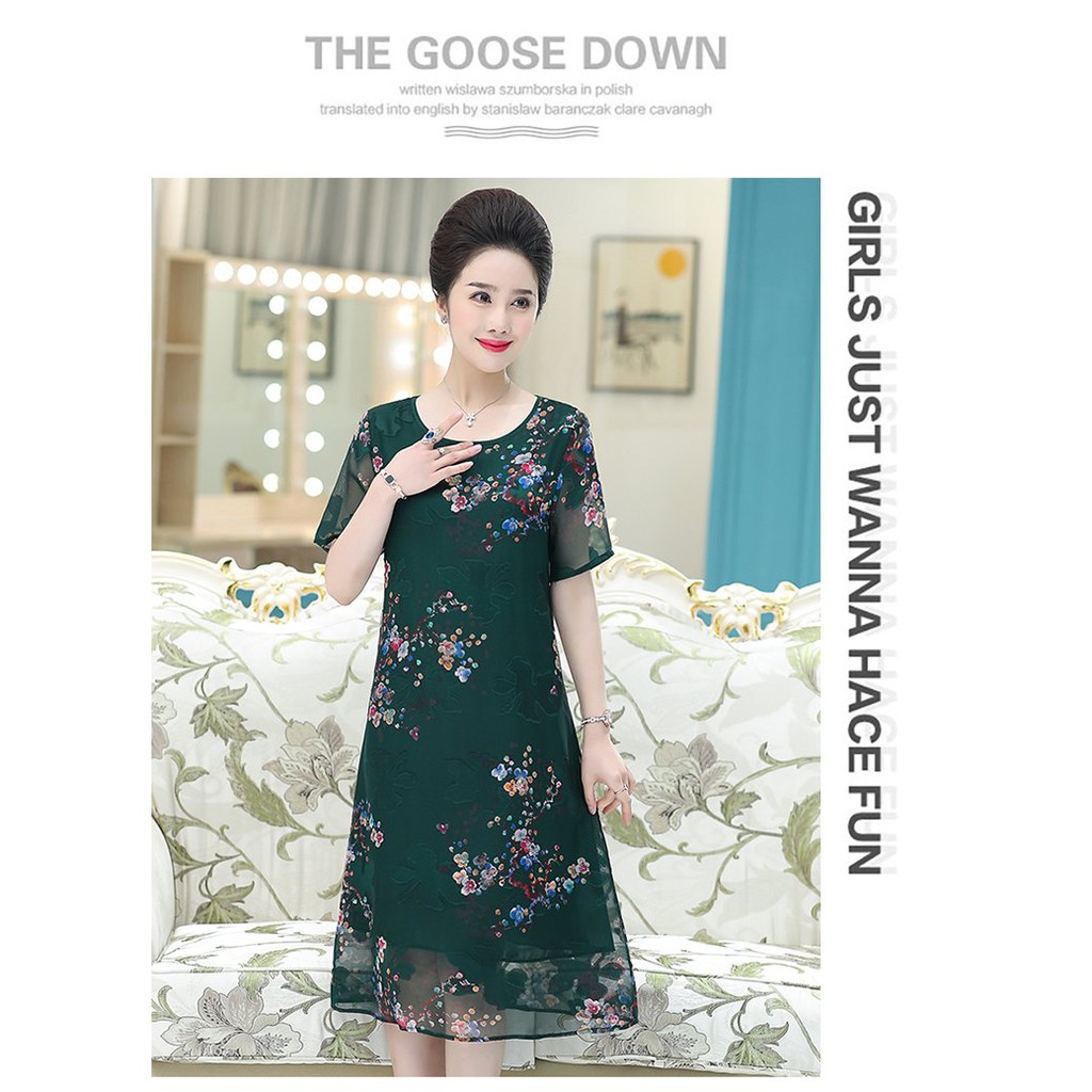 Đầm voan  trung niên cao cấp cho mẹ cho bà , hoa đào