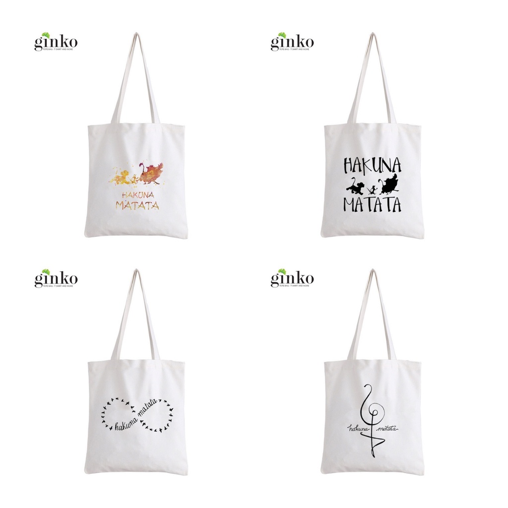 Túi vải tote GINKO kiểu basic dây kéo in hình Hakuna Matata