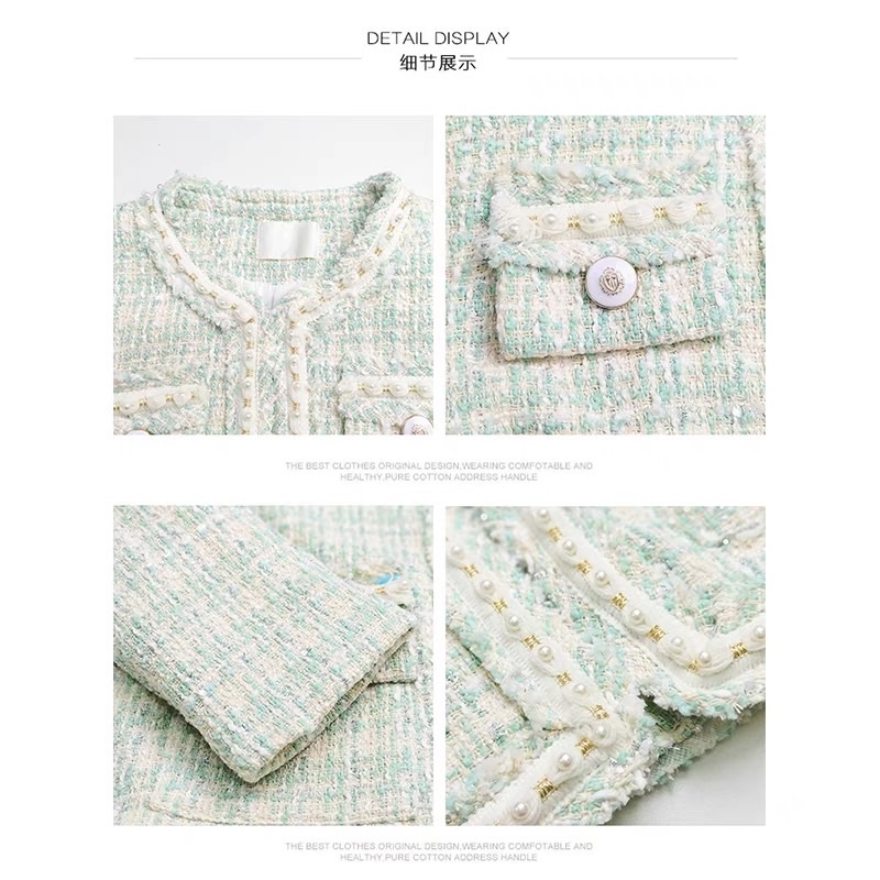 N52 [ LOẠI 1 CÓ VIDEO THẬT] Áo khoác dạ tweed cổ tròn form cứng xanh mint,trắng thu đông ulzzang siêu sang | BigBuy360 - bigbuy360.vn