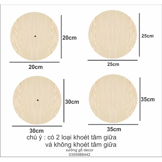 [Rẻ] Combo 5 Miếng Gỗ Tròn Mặt Vàng MDF Làm Đồng Hồ, Mô Hình Decor