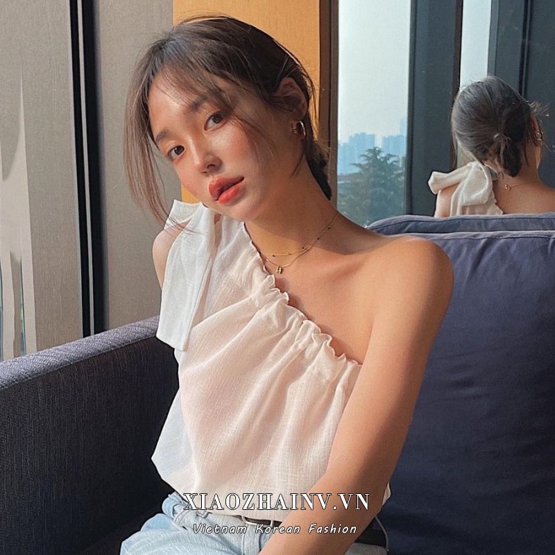 Áo croptop nữ trễ vai Xiaozhainv duyên dáng thời trang mùa hè phong cách Hàn Quốc