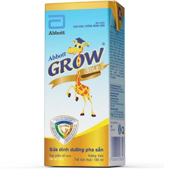 Thực phẩm bổ sung sữa tiệt trùng Abbott Grow Gold hương vani 180ml (thùng 24 hộp)