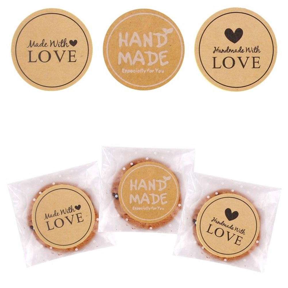 Bộ 5 tấm nhãn dán &quot; Handmade with love &quot; trang trí tiệc cưới , giáng sinh