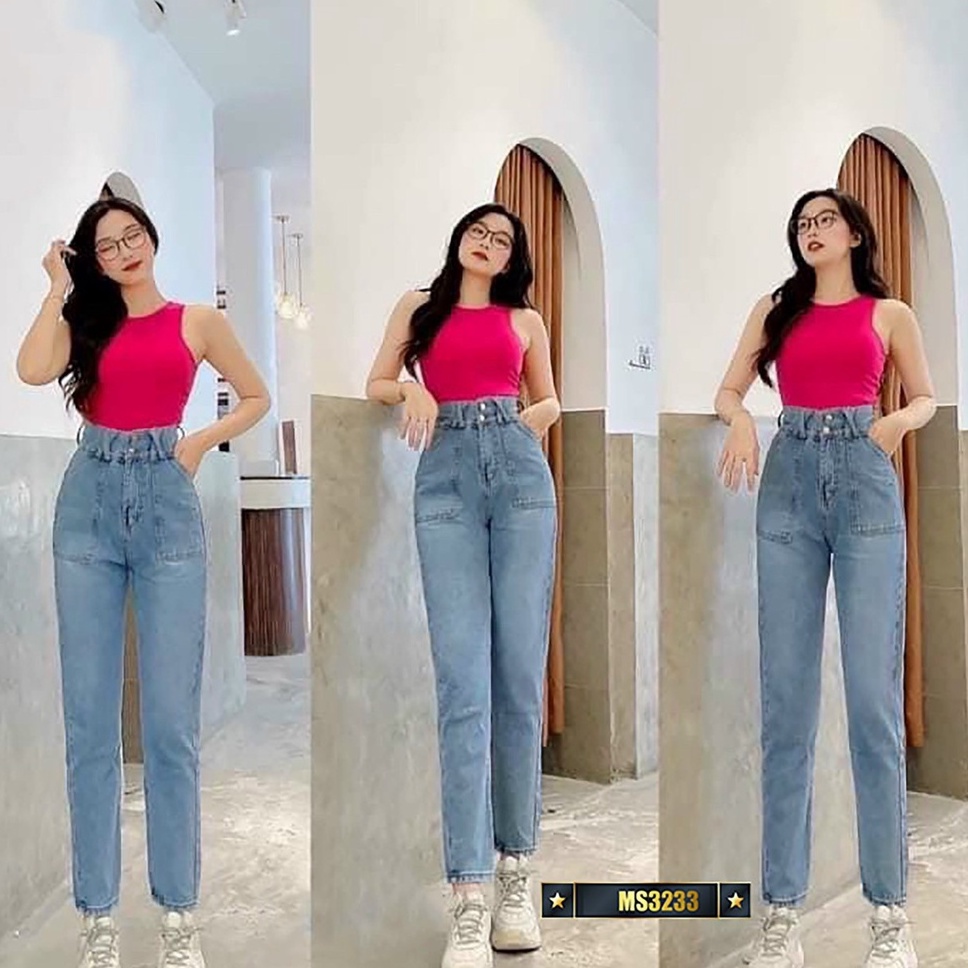 Quần Baggy jean nữ trơn siêu hot-chất denim cao cấp NNH8888 cao cấp KV27