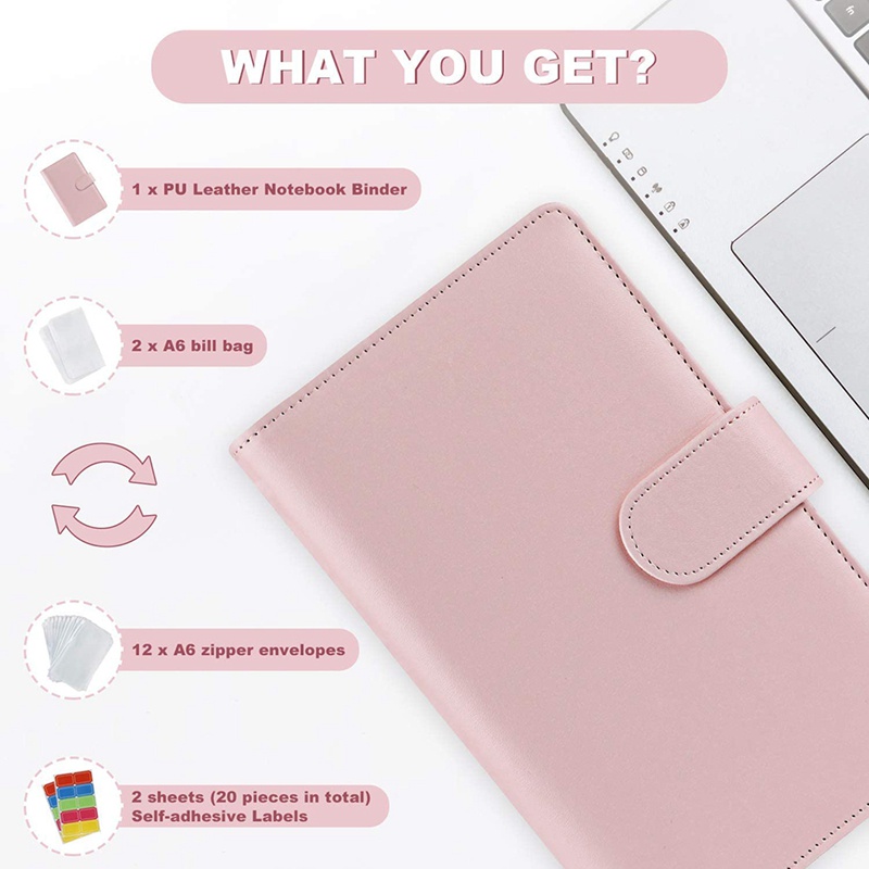 ⚡Stock⚡-Set 14 Bìa Da Đựng Tiền/Giấy Tờ Kèm 6 Vòng Kim Loại Gắn Bao Thư/Tiền Tiết Kiệm
