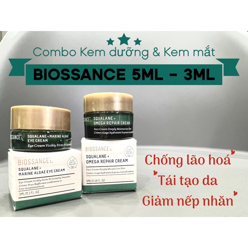 Combo Gel dưỡng ẩm phục hồi da Biossance Squalane và Kem dưỡng mắt chống lão hoá Squalane + Marine Algae Eye Cream