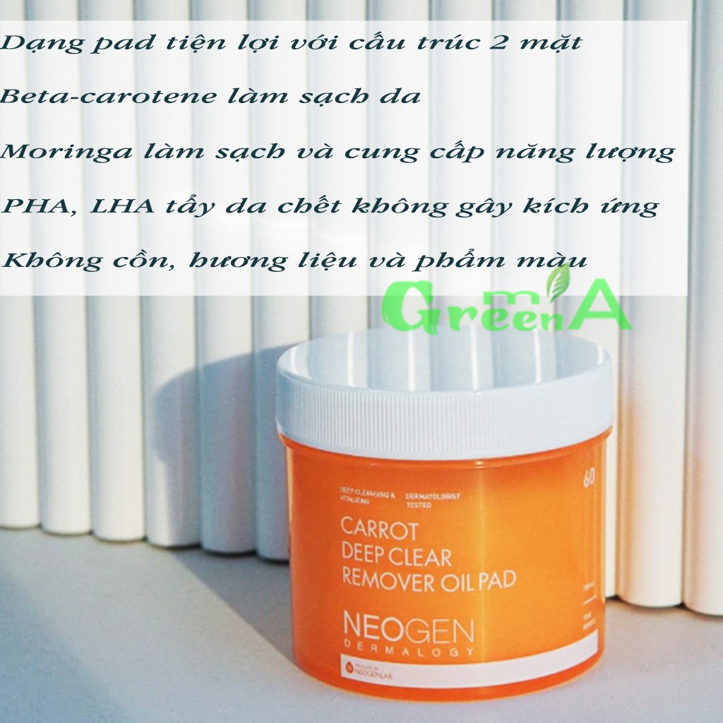 Tẩy Trang Neogen Dạng Miếng NEOGEN DERMALOGY CARROT DEEP CLEAR OIL PAD 60 Miếng [NHẬP KHẨU CHÍNH HÃNG]