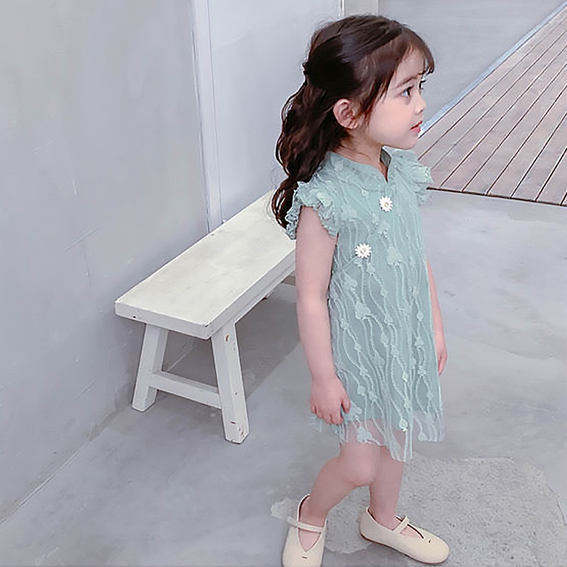 Đầm Sườn Xám Phối Ren Xinh Xắn Cho Bé Gái