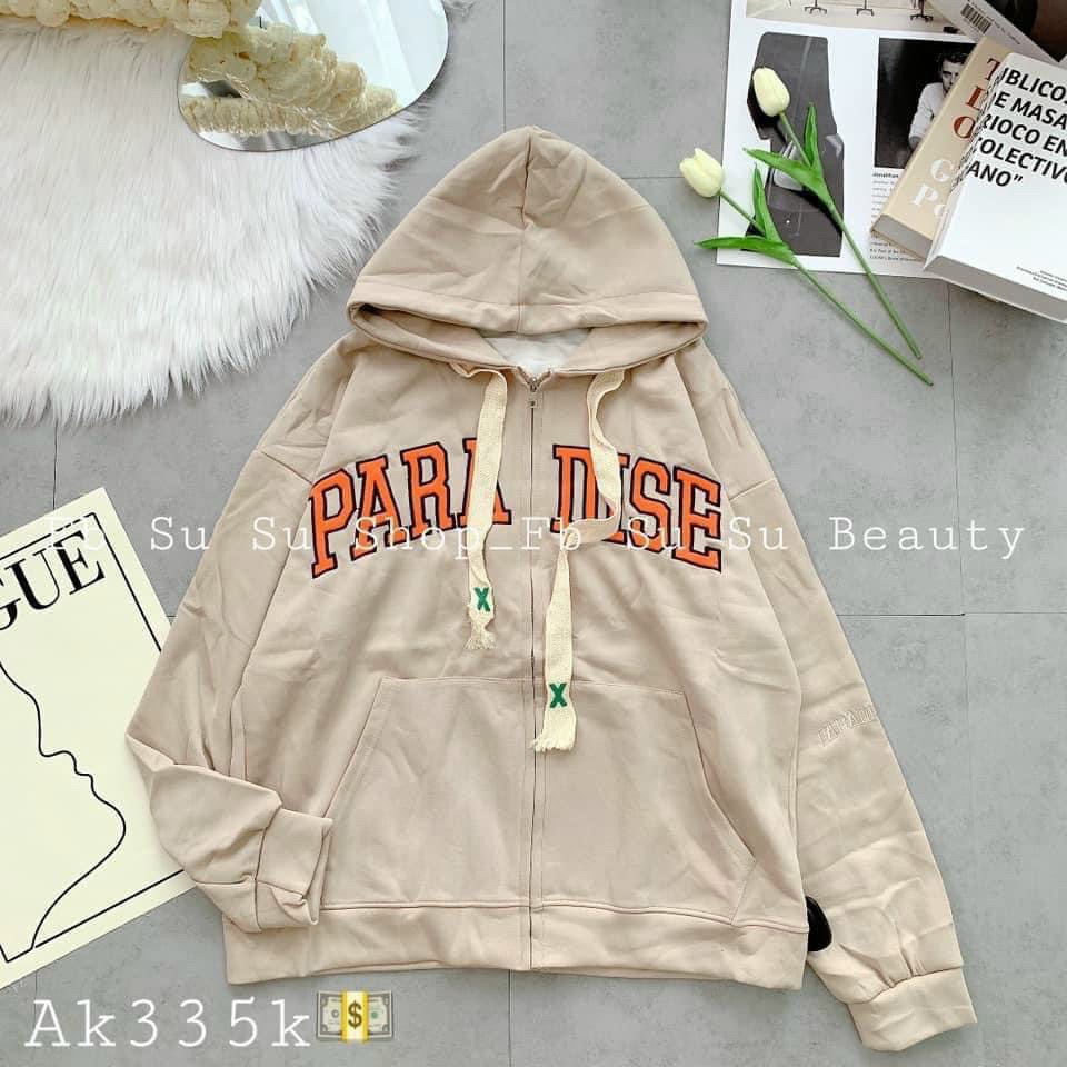 Áo Khoác Nỉ Chữ PARADISE - Hoodie Kiểu Có Khóa Kéo Nón Mũ 2 Lớp Unisex Hàn Quốc Nam Nữ Thu Đông HOT-TREND ĐẸP Chống Nắng