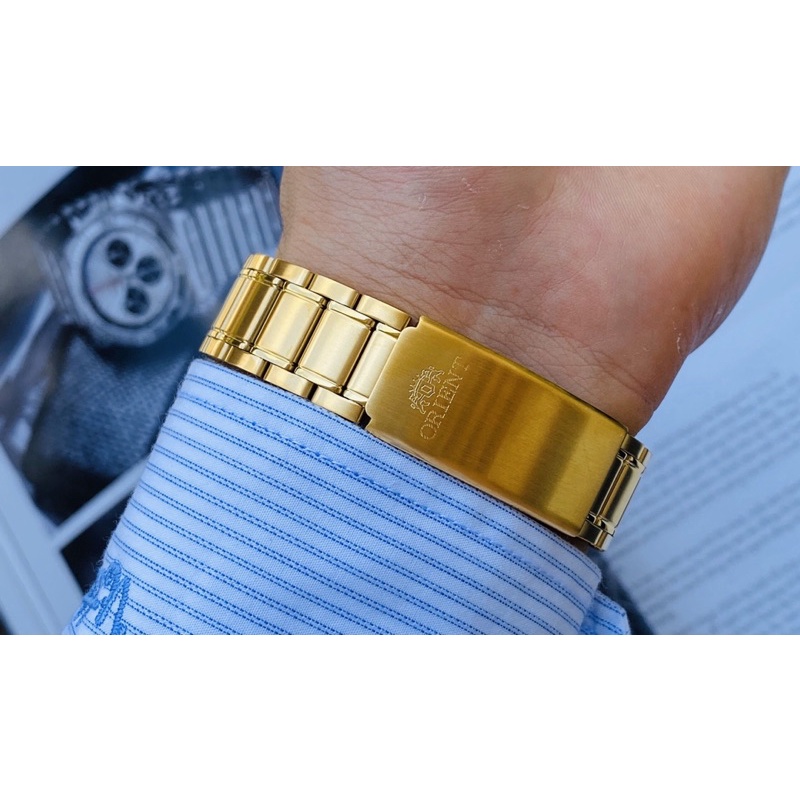 Đồng hồ nam dây thép lịch vạn niên Orient FEU00008CW Gold