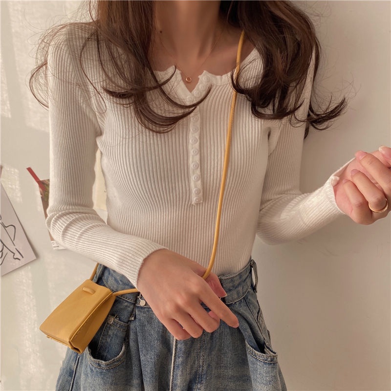 Áo dệt kim tay dài màu sắc đơn giản thời trang thu đông cho nữ