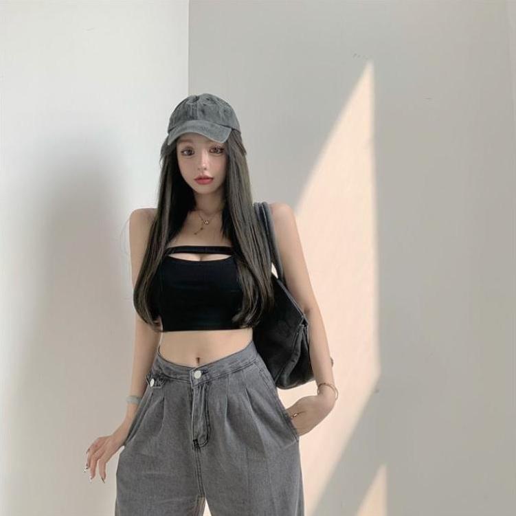 Áo croptop nữ hở vai dây chéo ngực kiểu ôm body chất vải cotton co giãn tốt