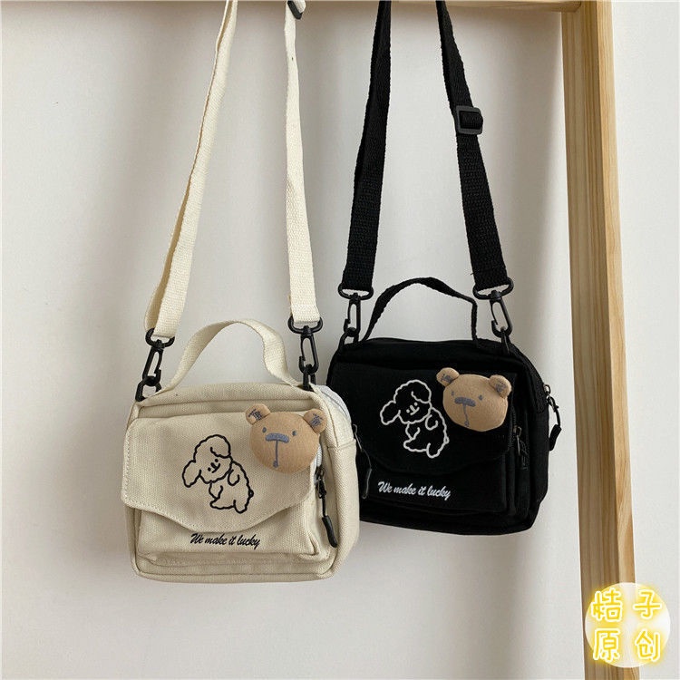 Túi Đeo Vai Bằng Vải Canvas In Họa Tiết Chú Chó Dễ Thương Thời Trang Cho Nữ