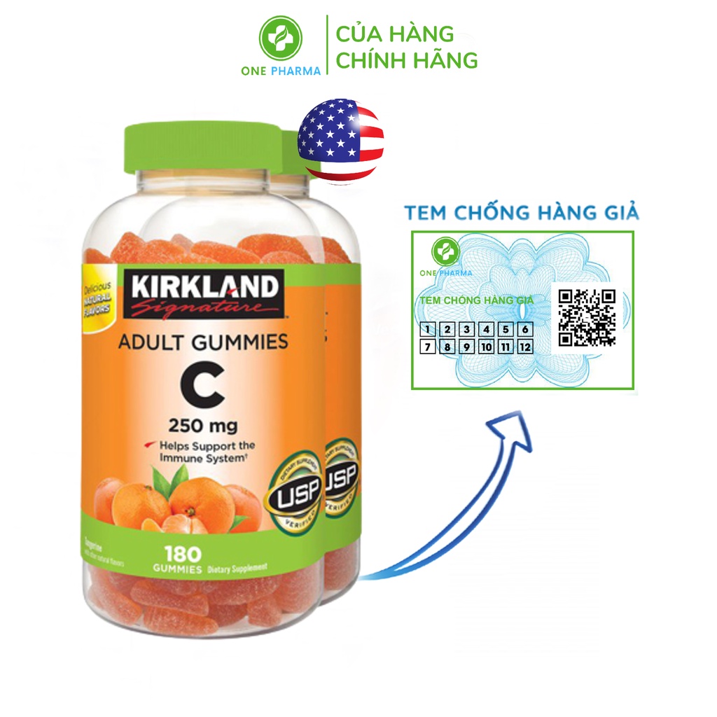 Kẹo dẻo bổ sung Vitamin C Kirkland Adult Gummies C 250mg của Mỹ 180 Viên