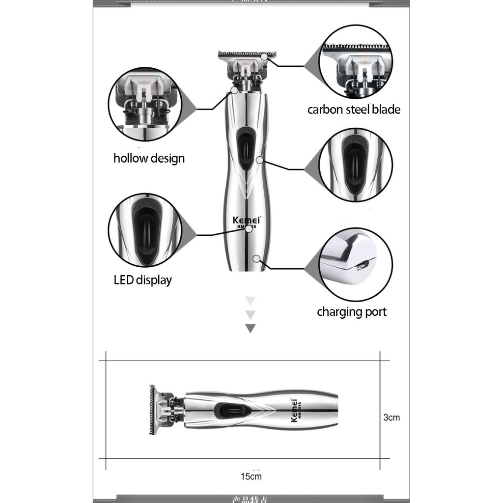 Tông Đơ Kemei Slimline Pro Lưỡi Dao Chữ T Giúp Cạo Sát SIêu Nhẹ D8 Thiết Kế Không / Có Dây Sử Dụng Pin Lithium Ion
