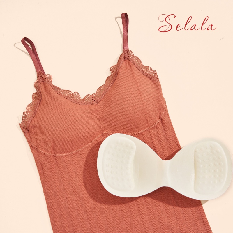 Áo 2 Dây Selala Dáng Dài Gân Tăm Viền Ren Co Giãn 4 Chiều 2S08