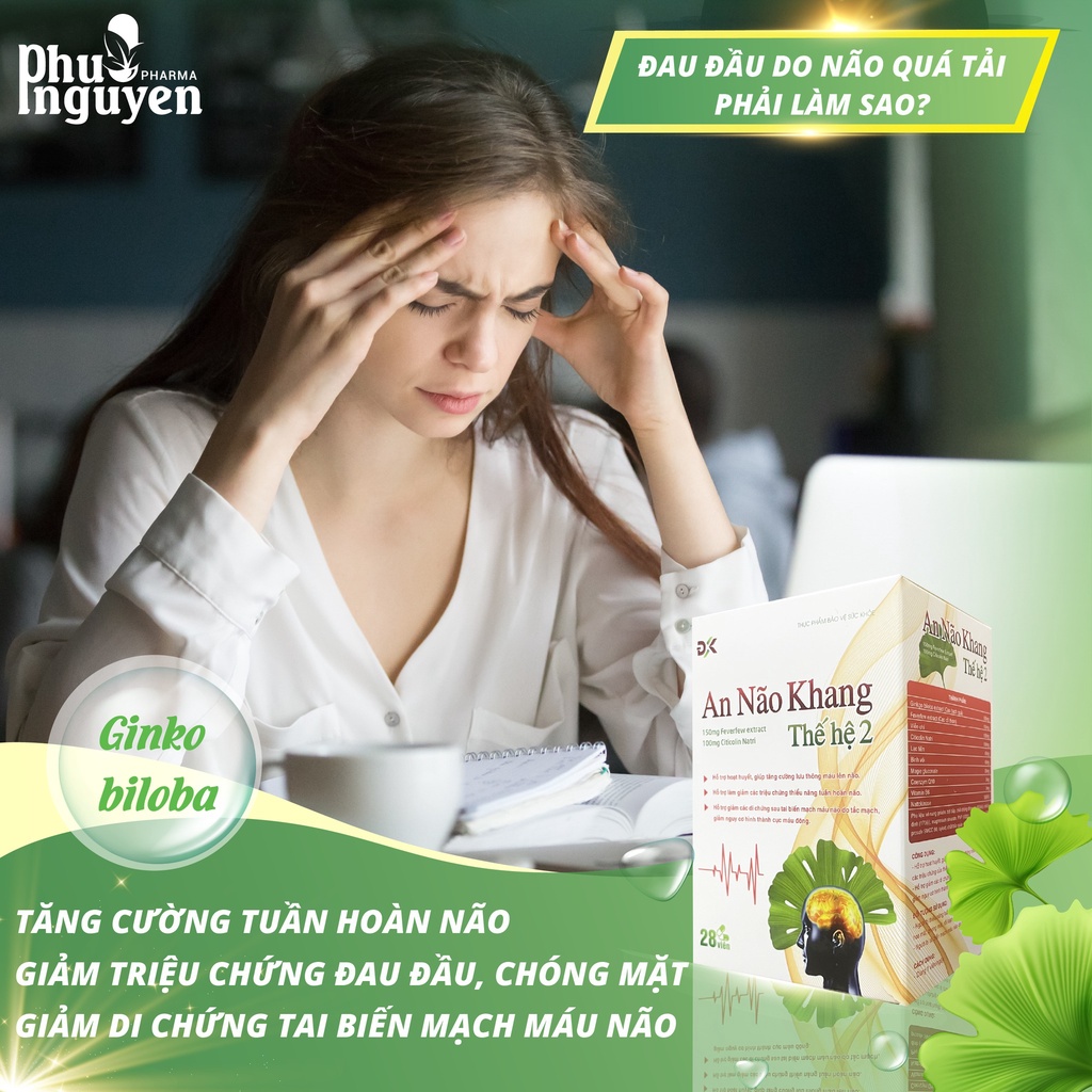 Viên Uống Giúp Hoạt Huyết Lưu Thông Tuần Hoàn Máu Não An Não Khang- Hộp/28 viên