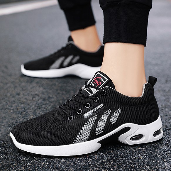 Giày Thể Thao Nam , Giày Sneaker Nam 9302 Chất Liệu Dệt Kim Cao Cấp Màu Đen Sọc Trắng Nổi Bật Nam Tính | BigBuy360 - bigbuy360.vn