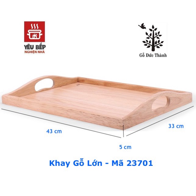 Khay Gỗ Lớn Cao Su Tự Nhiên Hình Chữ Nhật Có Tay Cầm 23701 - Khay Đựng Đồ Ăn/ Món Tráng Miệng/ Bộ Ly Tách - Gỗ Đức Thành