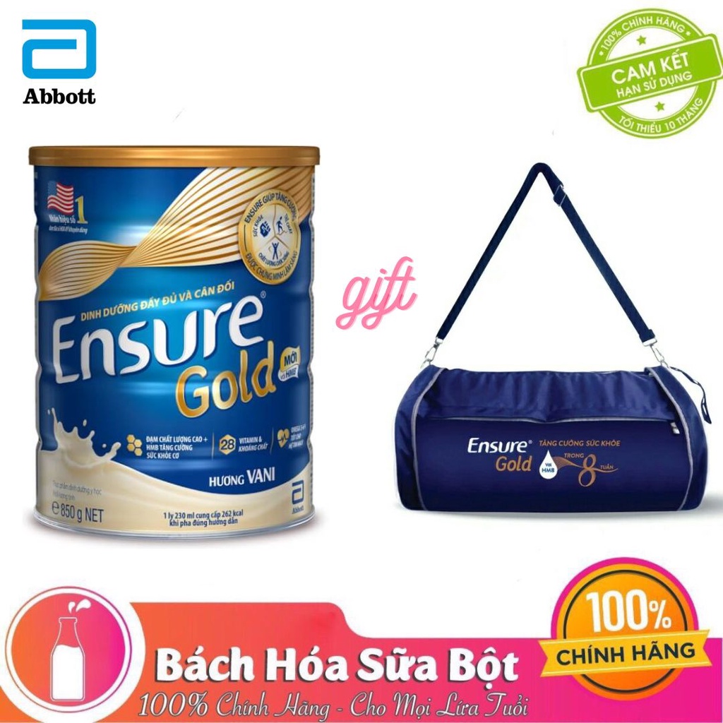 Sữa Bột Abbott Ensure Gold 850g - Tặng Túi Trống Ensure