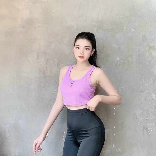 Aó crop tập gym yoga thể thao nữ kèm mút thun tăm Bin Sports A174