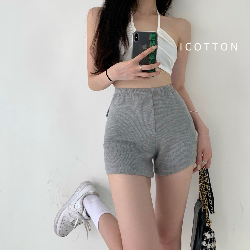 Quần legging đùi nữ ICOTTON quần đùi nữ ôm bó, chất liệu gân tăm co giãn tốt