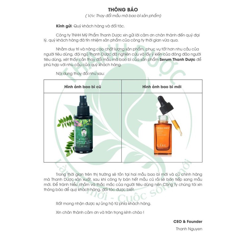 Serum thảo mộc LÁRE (THANH DƯỢC) 100% thiên nhiên | BigBuy360 - bigbuy360.vn