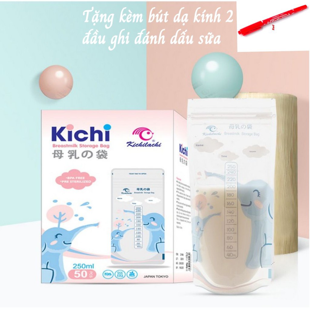 Hộp 50 Túi Trữ Sữa Tiệt Trùng KICHI Hàng Xuất Nhật,Xuất Hàn