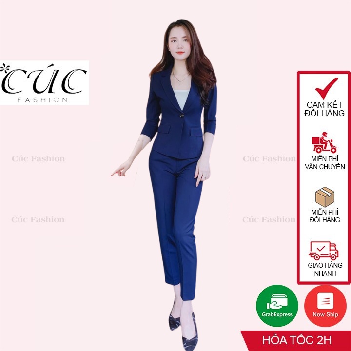 Bộ vest nữ dáng công sở cao cấp Cúc Fashion SV29 Set vest tay lỡ 2 biên