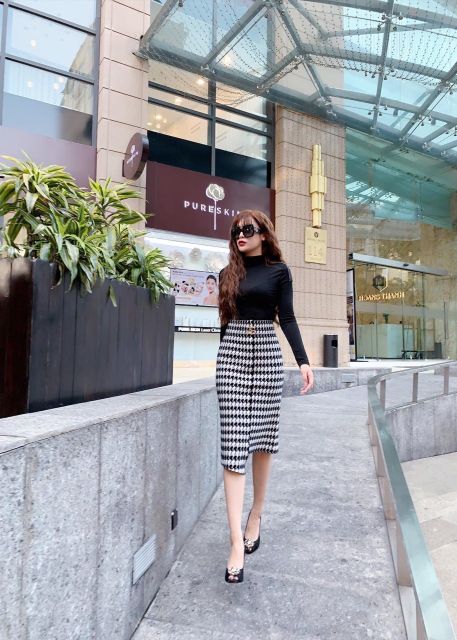 Chân váy len ép đen trơn, zic zac và kẻ ô siêu đẹp | BigBuy360 - bigbuy360.vn