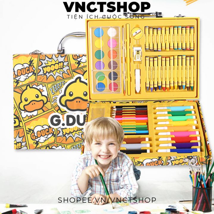 Bộ bút màu cho bé 67 chi tiết, hộp màu cho bé gái trai tập tô vẽ gồm bút chì màu, sáp màu, màu nước