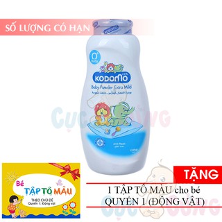 Phấn ngừa rôm sẩy Kodomo 180g -  Extra Mild (xanh) TẶNG 1 quyển tô màu (động vật)