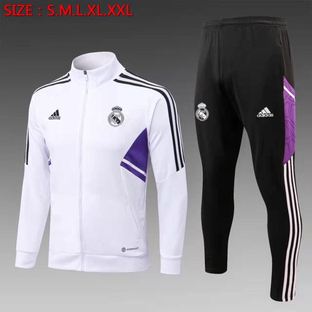 Set Áo Khoác Và Quần Dài Màu Trắng Câu Lạc Bộ Real Madrid 22-23
