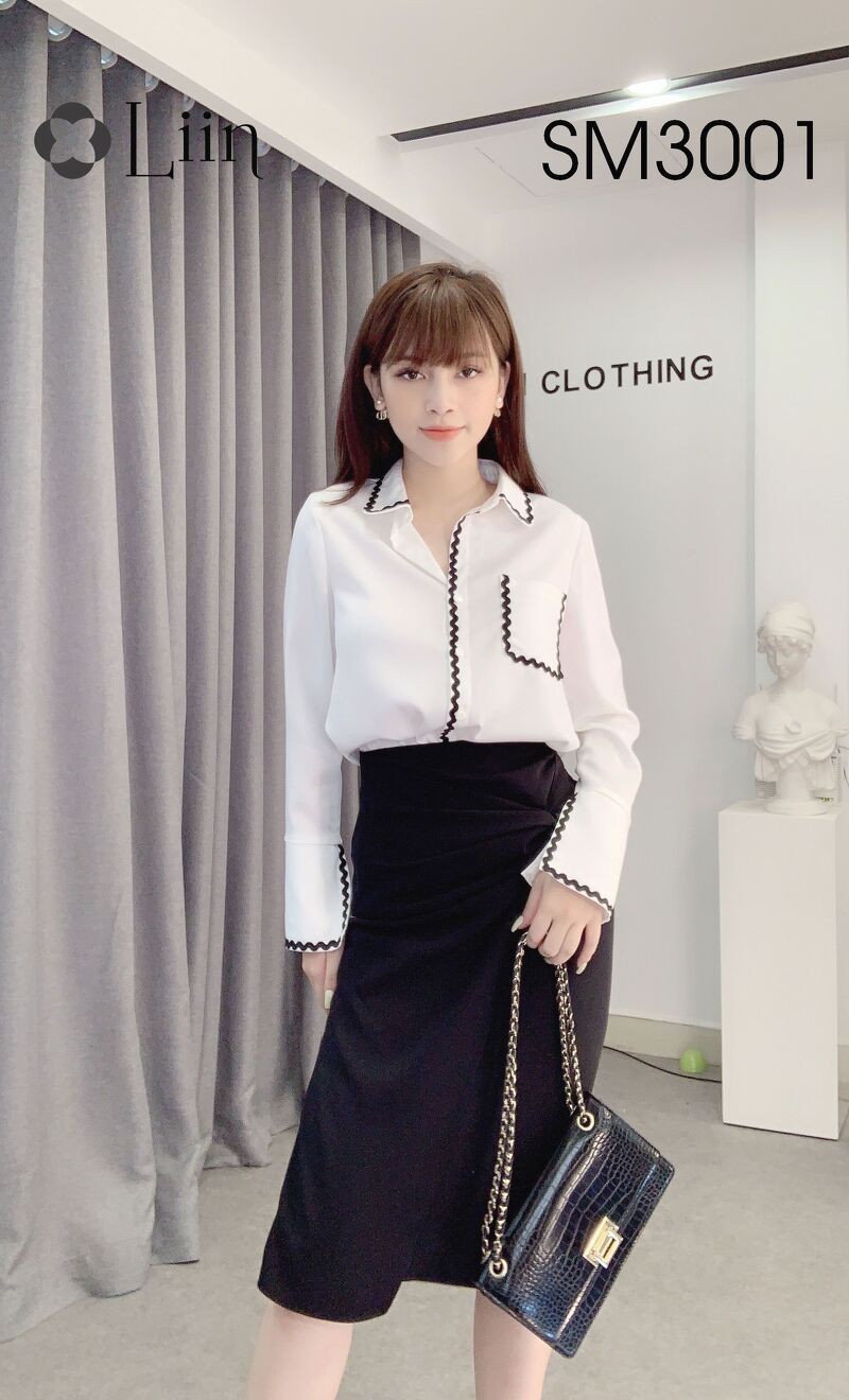 Áo Sơ Mi Trắng cao cấp kết hợp Viền Đen thời trang Liin Clothing SM3001