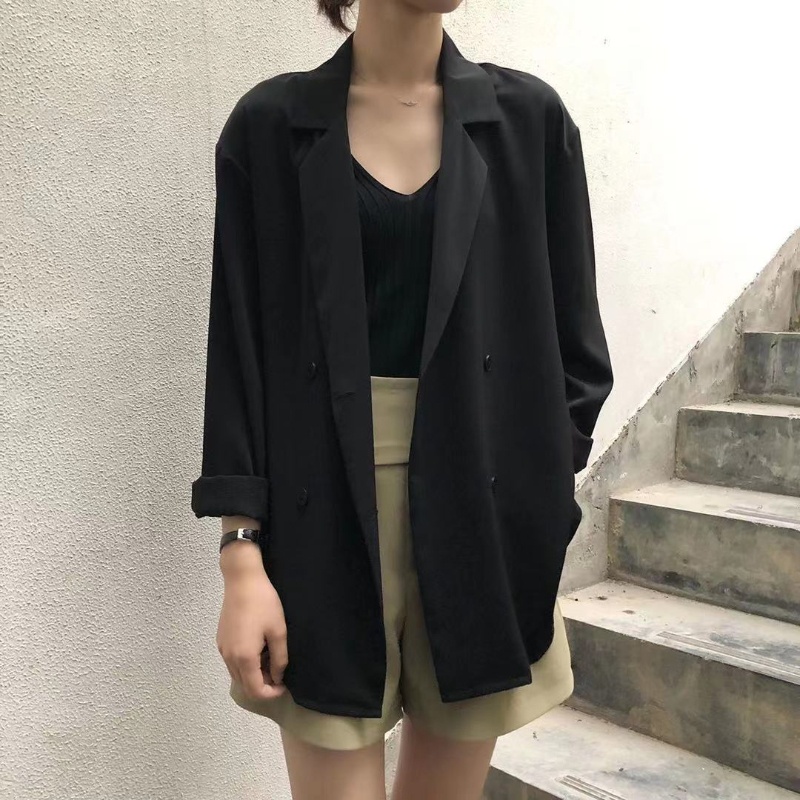 Brroa Áo Khoác Blazer Mỏng Nhẹ Tay Dài Có Cổ Cài Nút Thời Trang Công Sở Cho Nữ