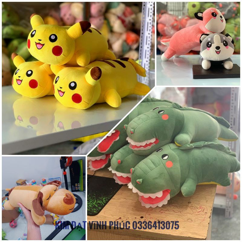 Gấu bông nhiều mẫu mã . pikachu ,cá sấu , chó , mèo thú nhồi bông chi bé ảnh thật hàng đẹp